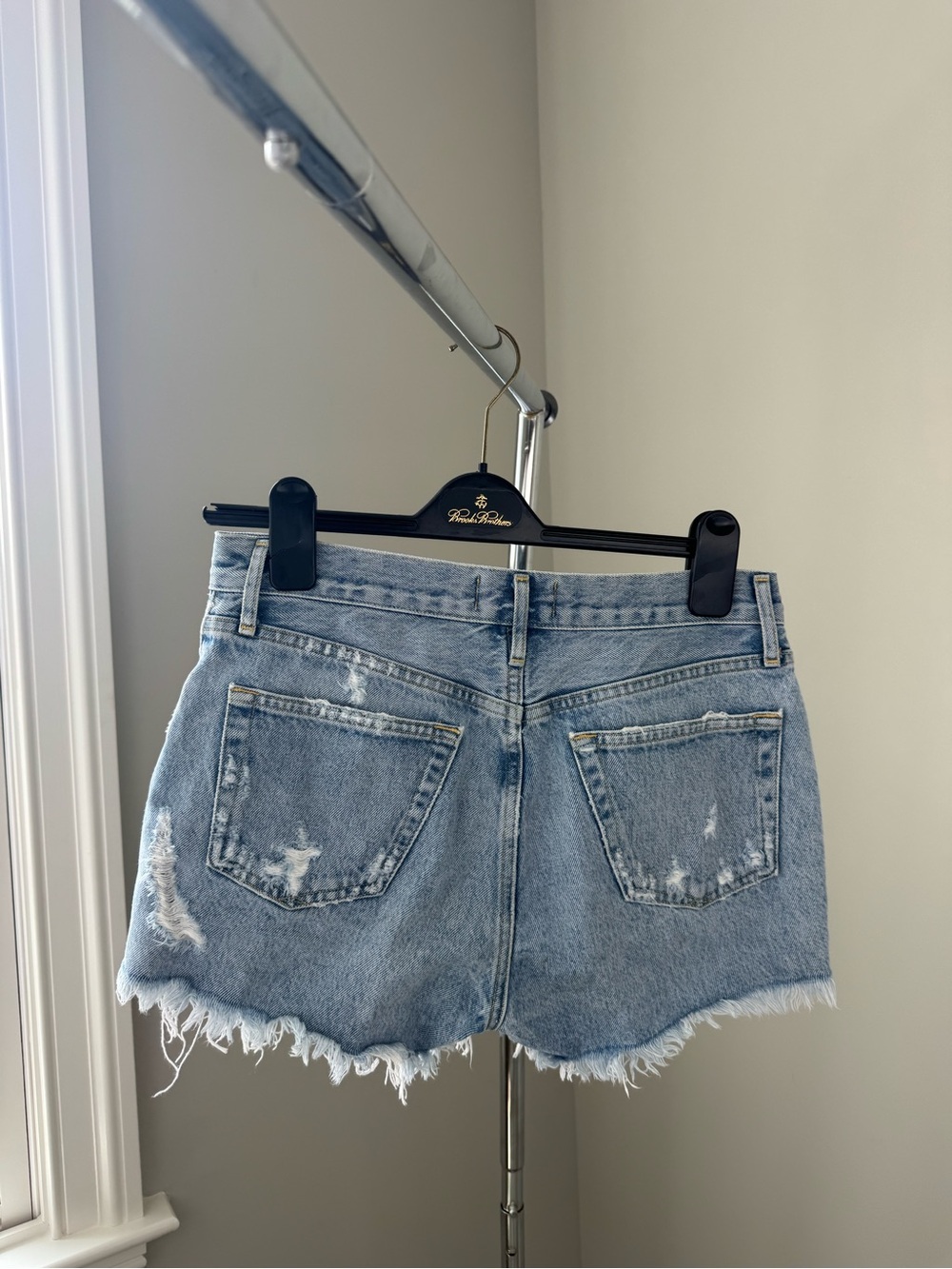 AGOLDE Light Blue Distressed Denim Shorts - Picture 2 of 3